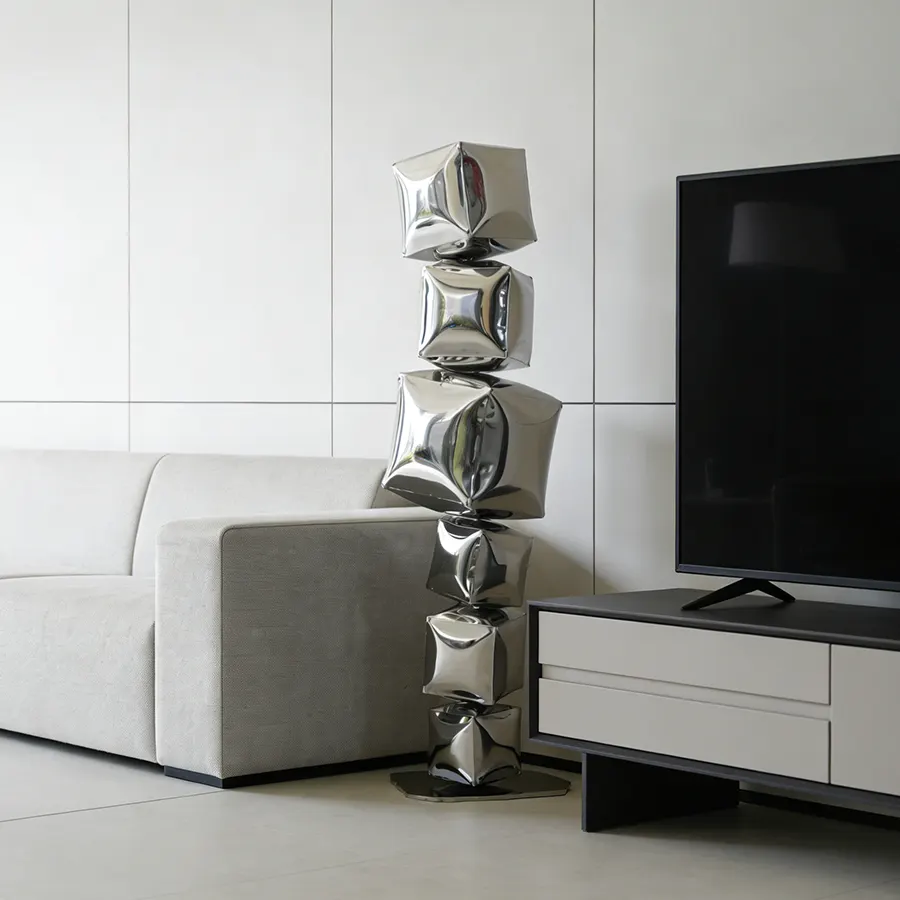 Modern Stainless Steel Stacked Cube Sculpture for Interior Decor