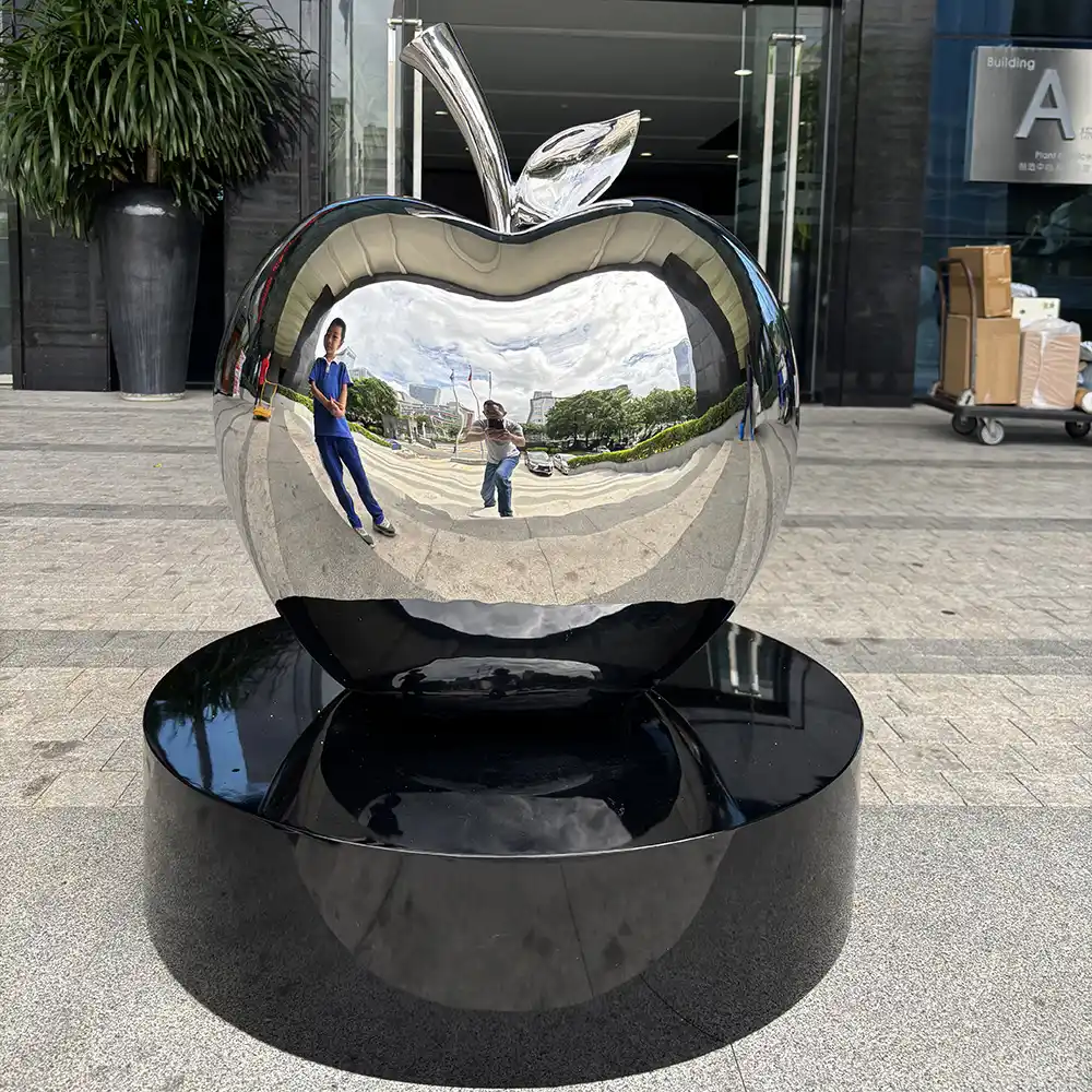 Polished Stainless Steel Apple Sculpture for Interior & Outdoor Decoration