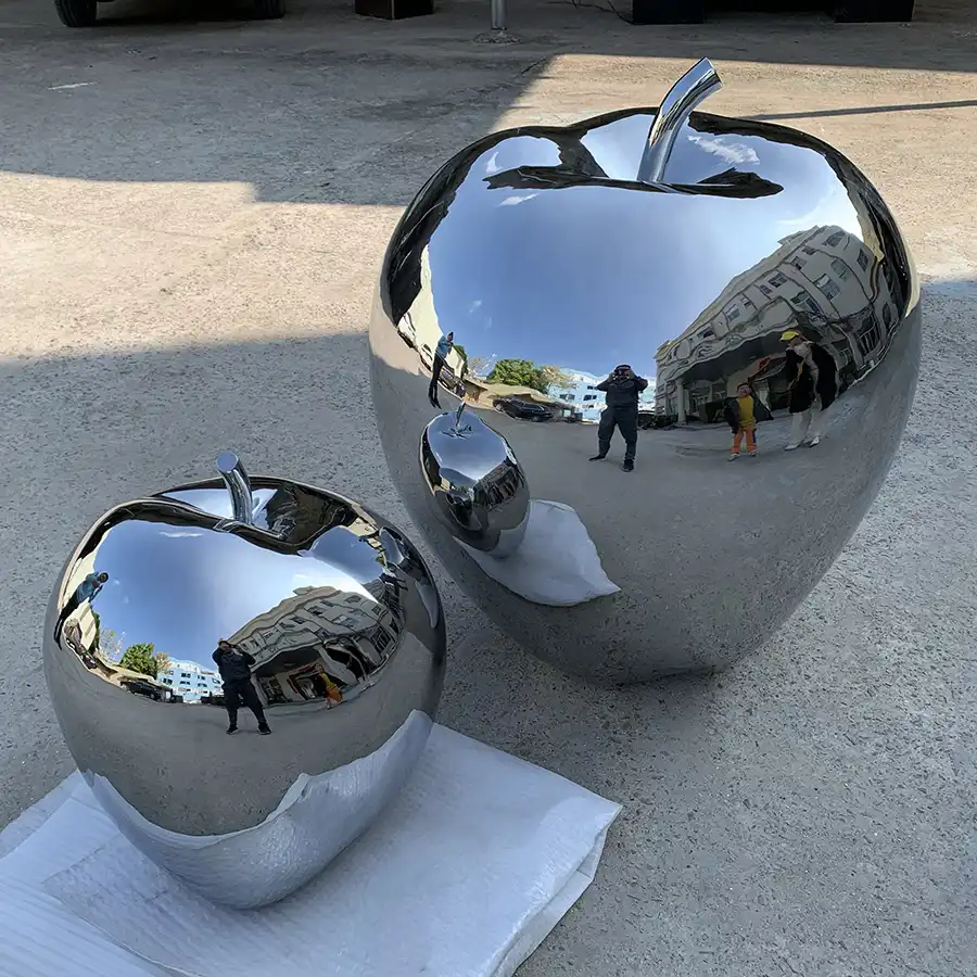 Stainless Steel Apple Sculpture | Mirror Polished Modern Art Decor for Interior Spaces