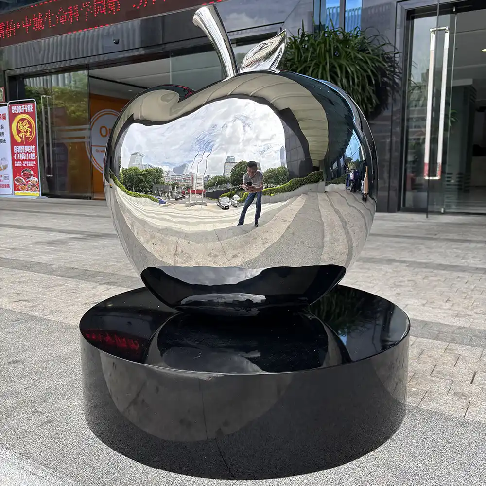 Polished Stainless Steel Apple Sculpture for Interior & Outdoor Decoration