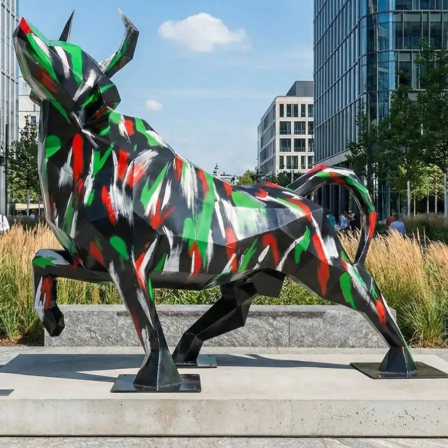 Abstract Stainless Steel Bull Sculpture for Outdoor Public Art & Commercial Landscapes