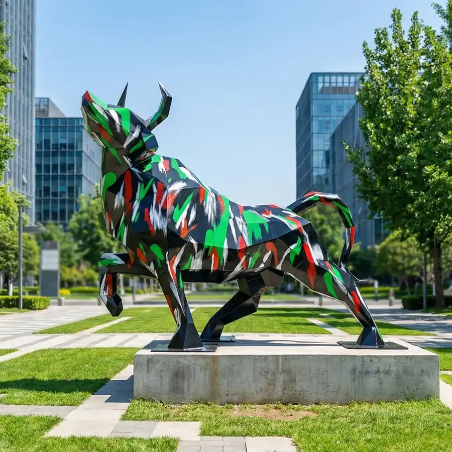 Abstract Stainless Steel Bull Sculpture for Outdoor Public Art & Commercial Landscapes