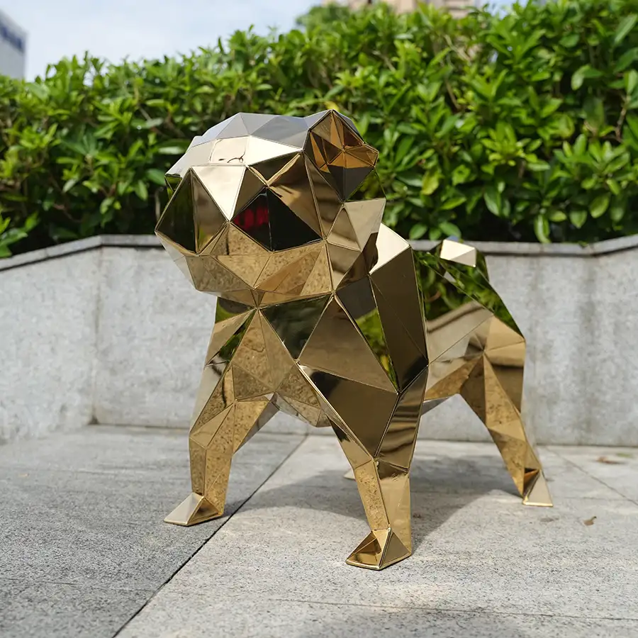 Modern Geometric Bulldog Stainless Steel Sculpture for Interior Decor