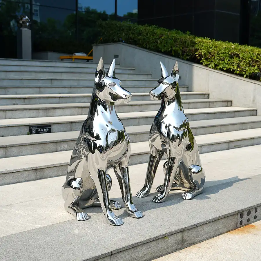 Stainless Steel Doberman Sculpture for Home Decor – Modern Metallic Art for Interior Design