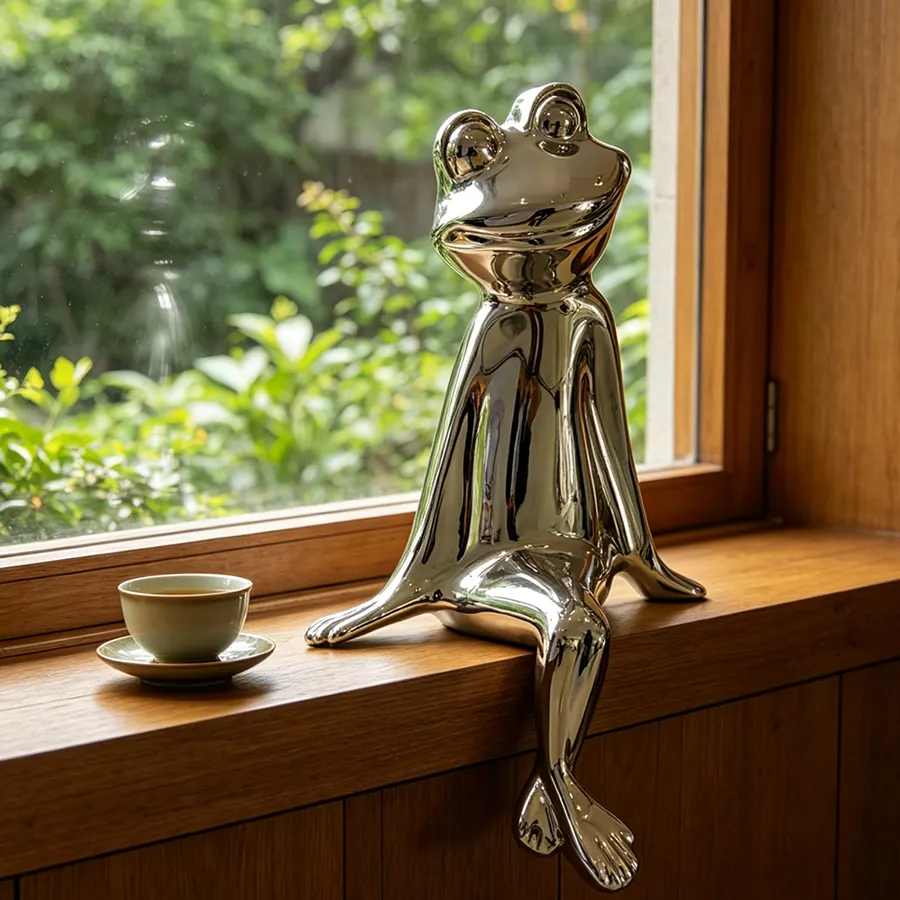 Modern Stainless Steel Frog Sculpture for Interior Home & Garden Decor