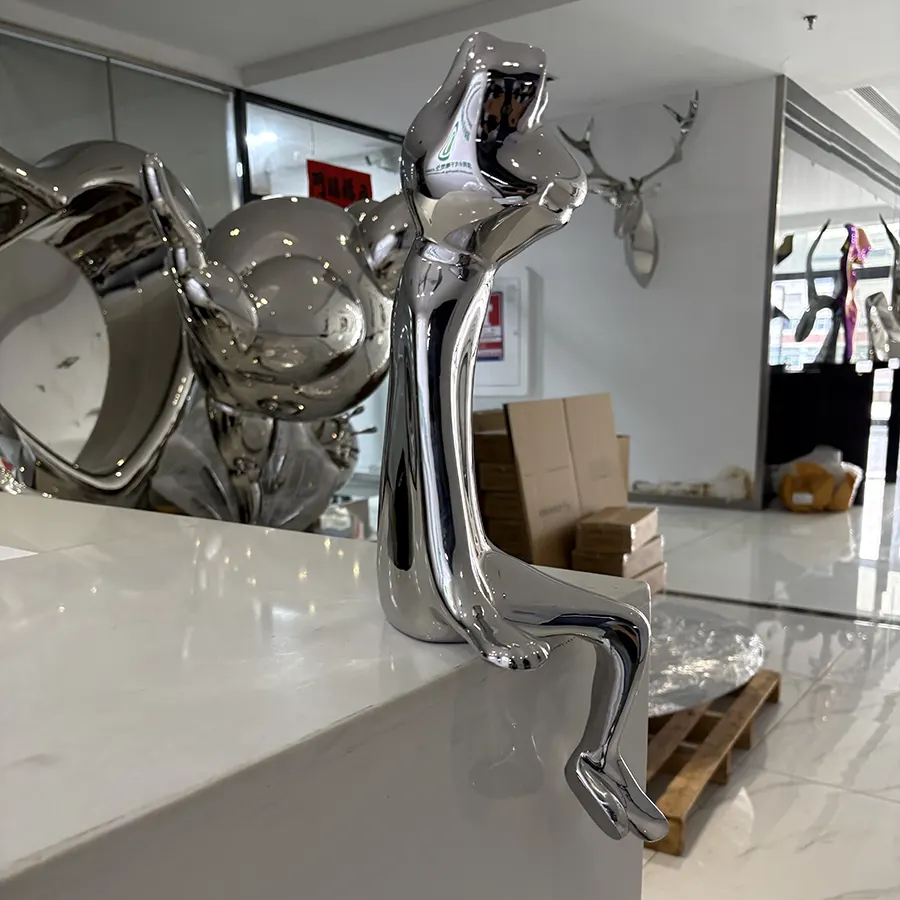 Modern Stainless Steel Frog Sculpture for Interior Home & Garden Decor