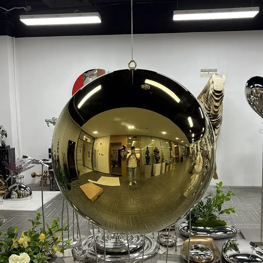 90 cm Stainless Steel Golden Ball Sculpture | Luxury Mirror Polished Metal Artwork for Modern Interiors