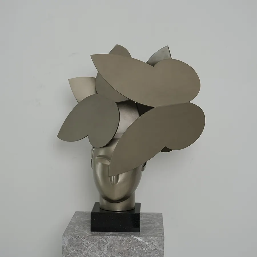 Abstract Stainless Steel Head Sculpture with Layered Petal Forms for Interior Décor