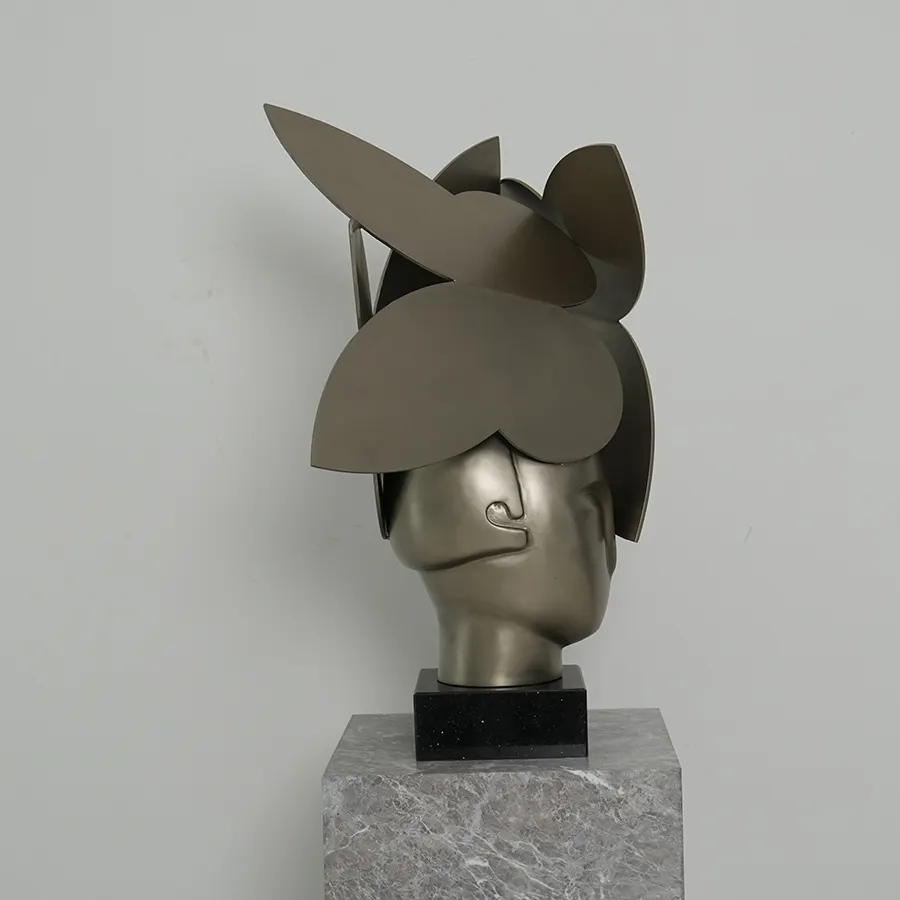 Abstract Stainless Steel Head Sculpture with Layered Petal Forms for Interior Décor