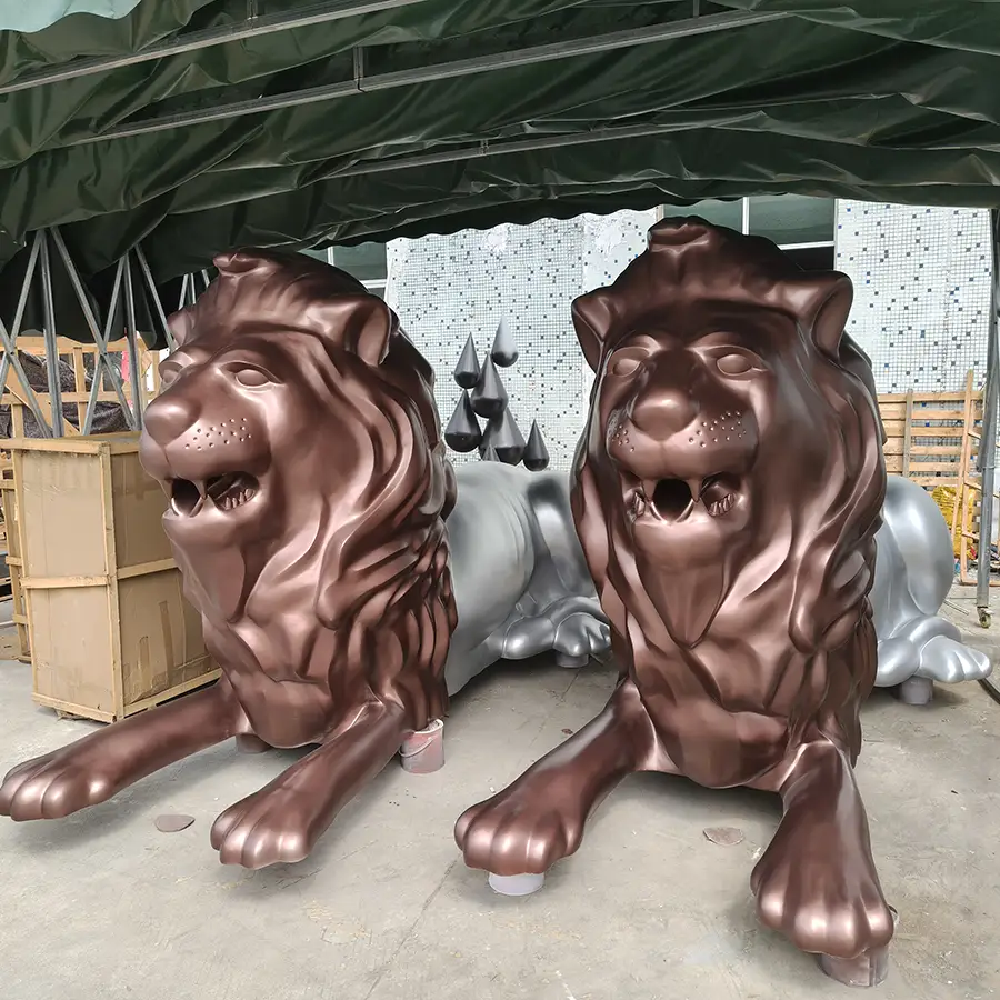 Stainless Steel Lion Sculpture for Corporate Entrance | Outdoor Landmark Art