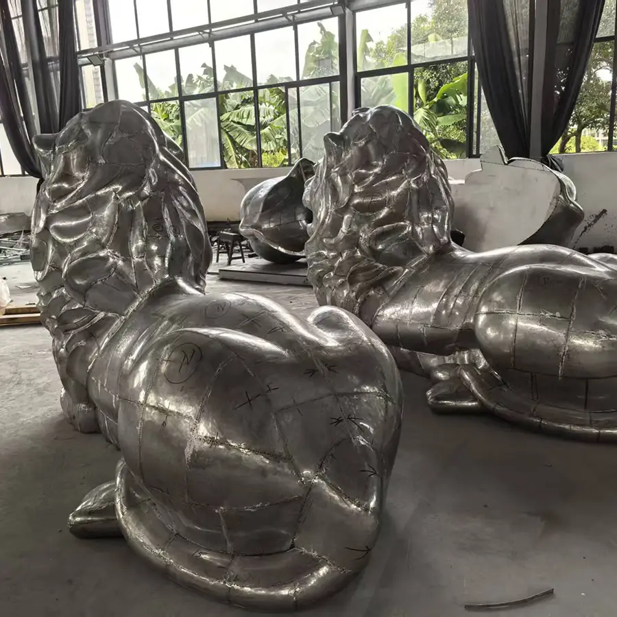 Stainless Steel Lion Sculpture for Corporate Entrance | Outdoor Landmark Art