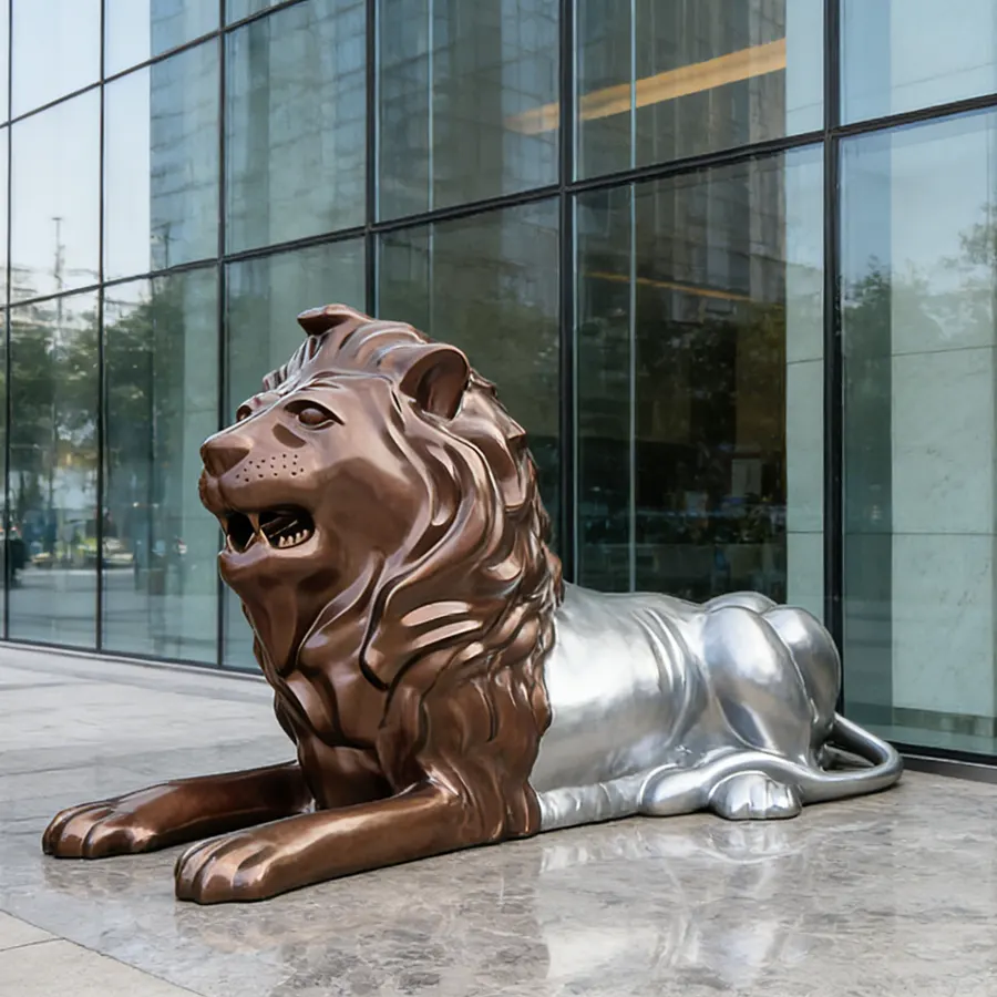 Stainless Steel Lion Sculpture for Corporate Entrance | Outdoor Landmark Art