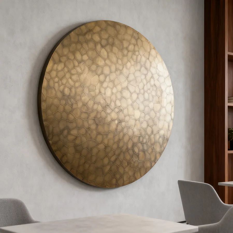 Golden Stainless Steel Round Wall Sculpture | Luxury Hotel Lobby & Interior Art Decor