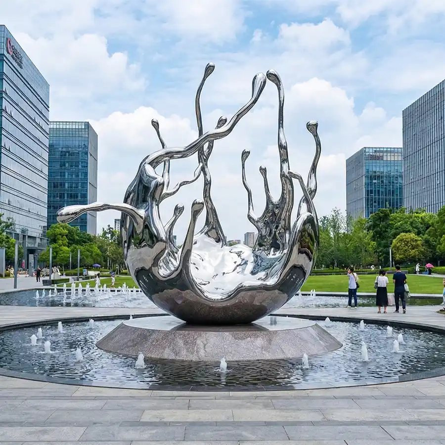 Large Abstract Stainless Steel Sculpture for Outdoor Plaza & Fountain Installation
