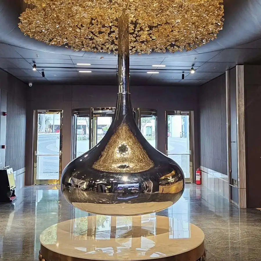 Stainless Steel Suspended Sculpture 6.2m | Mirror Polished Hanging Artwork for Luxury Lobby Decoration