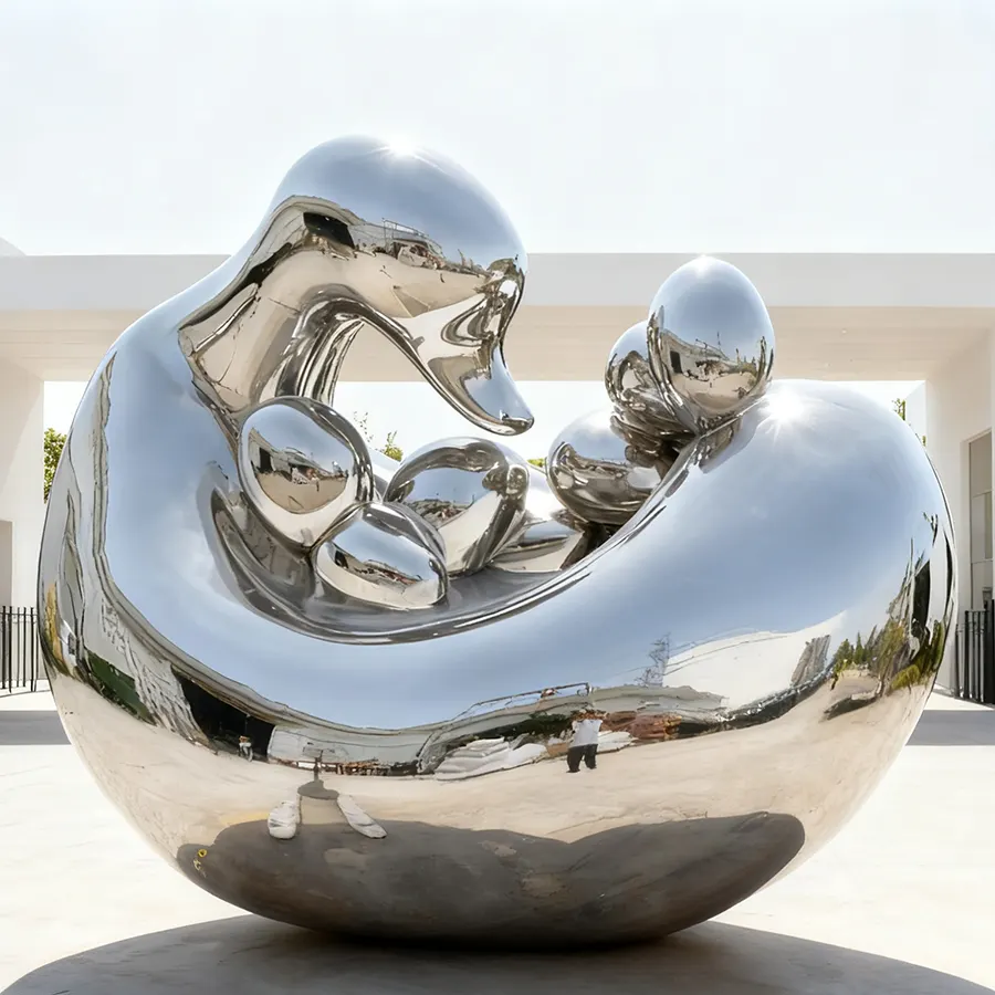 Stainless Steel Swan Sculpture | Modern Outdoor Metal Art for Plaza & Seaside Decoration
