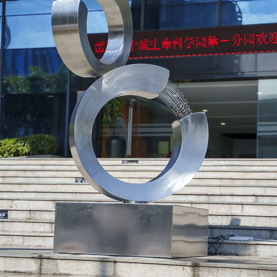 Stainless Steel Outdoor Sculpture with Water Feature – Modern Art Installation