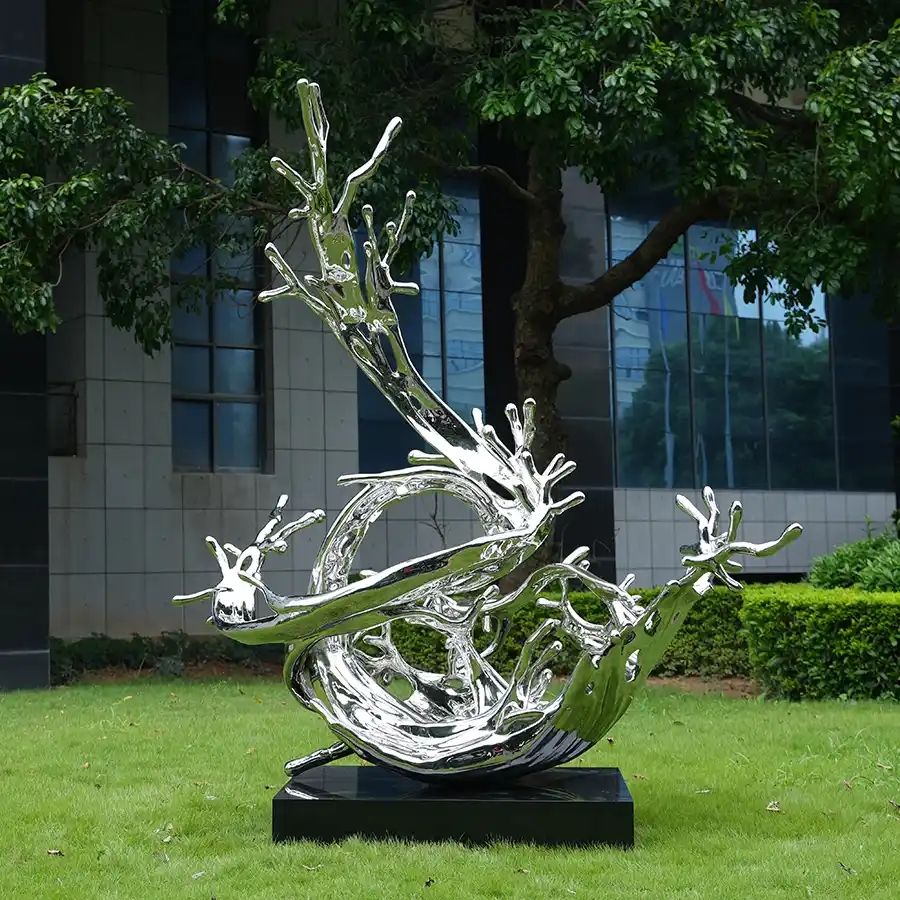 Custom Mirror-Polished Stainless Steel Wave Sculpture for Urban Landscapes