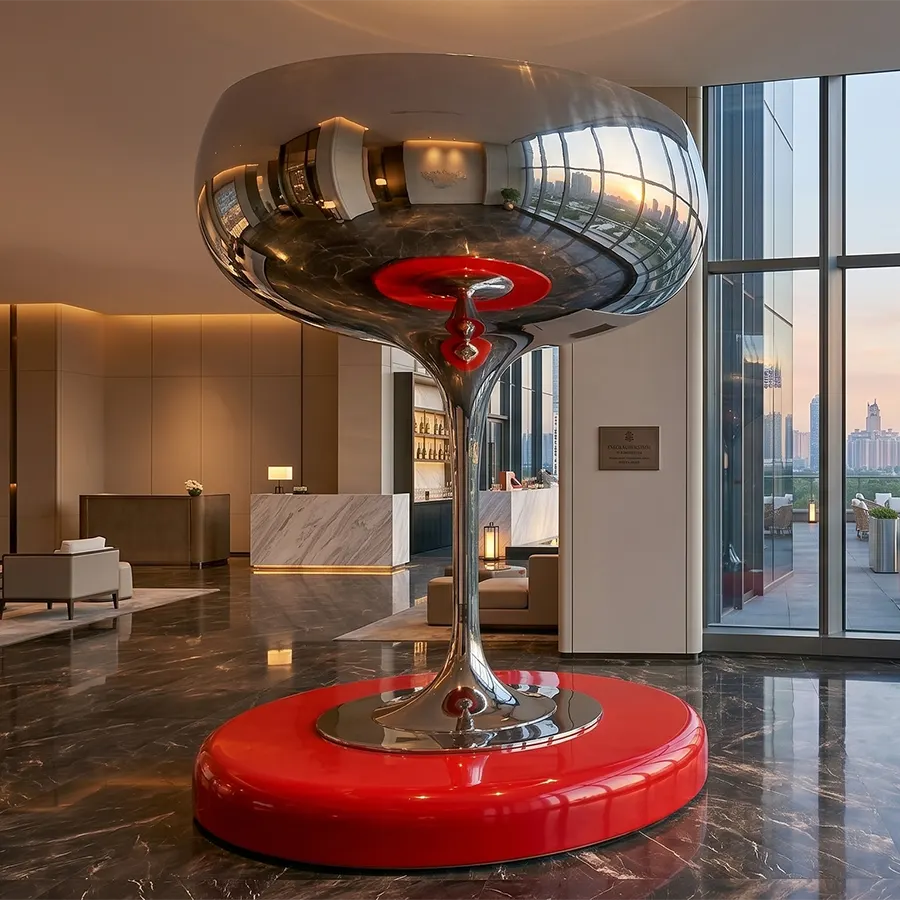 Modern Stainless Steel Wine Glass Sculpture for Luxury Outdoor & Rooftop Decor