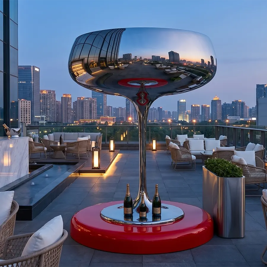 Modern Stainless Steel Wine Glass Sculpture for Luxury Outdoor & Rooftop Decor