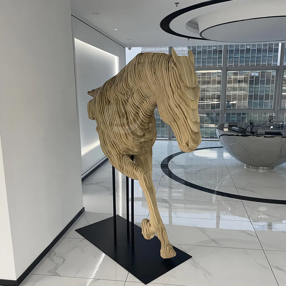 Custom Decoration Home Art Life Size Statue Indoor Wooden Horse Sculpture MP-I0045