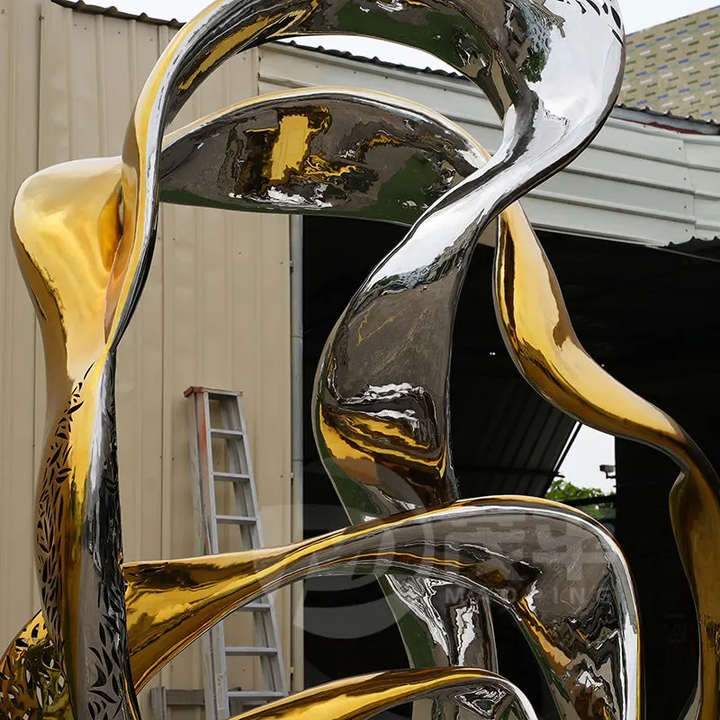 Abstract Metal Gold Stainless Steel Sculpture
