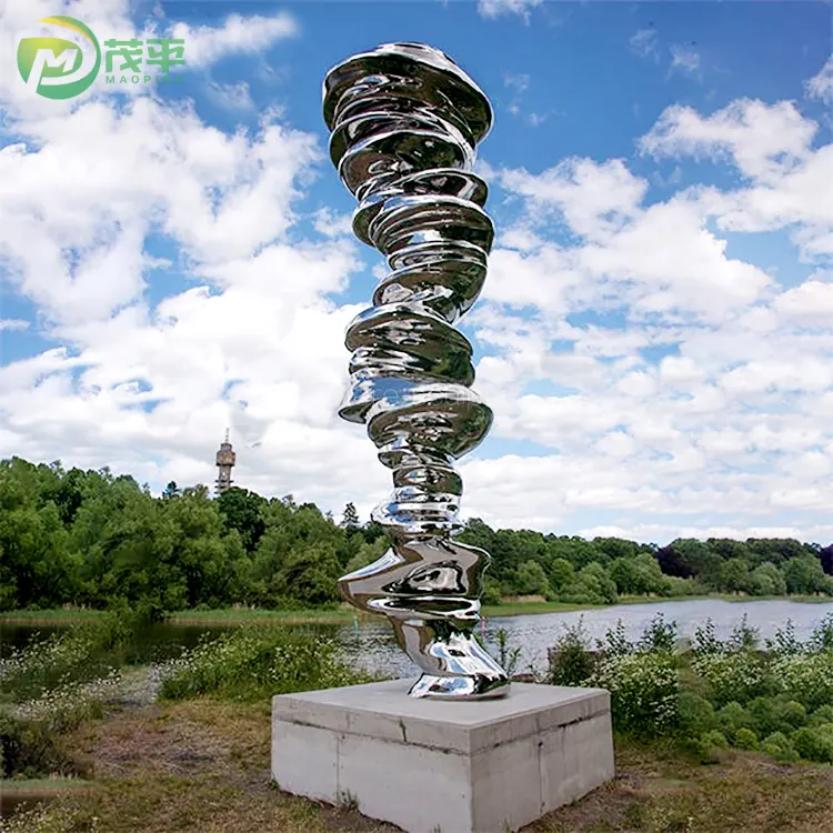 Abstract Mirror Twisted Tornado Stainless Steel Sculpture