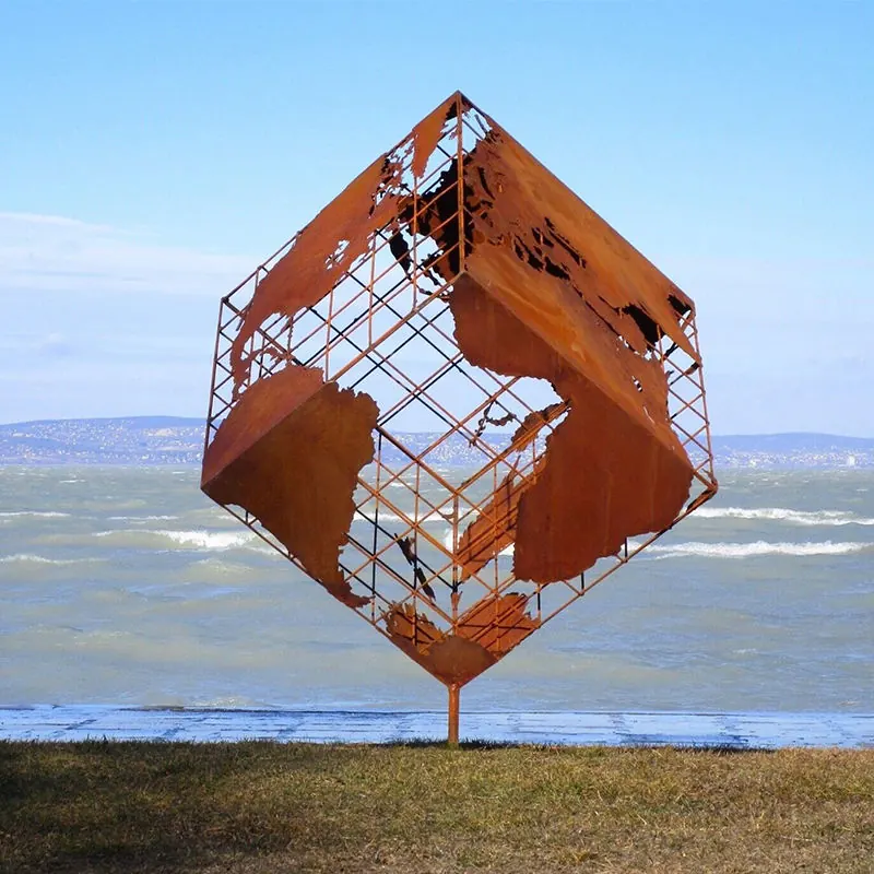 Huge Cube Corten Steel Sculpture
