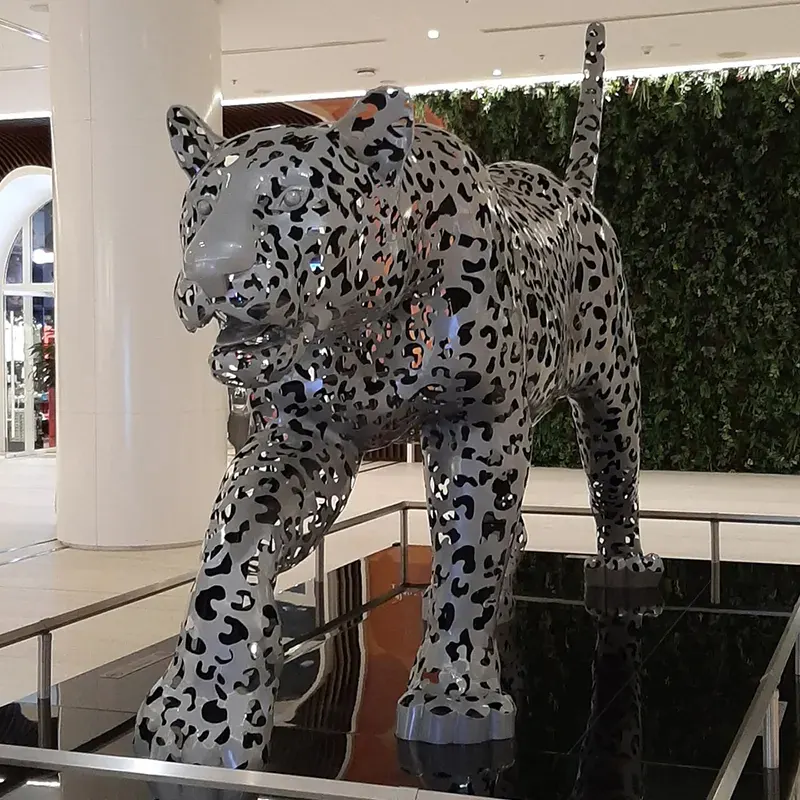 Large Stainless Steel Metal Leopard Sculpture