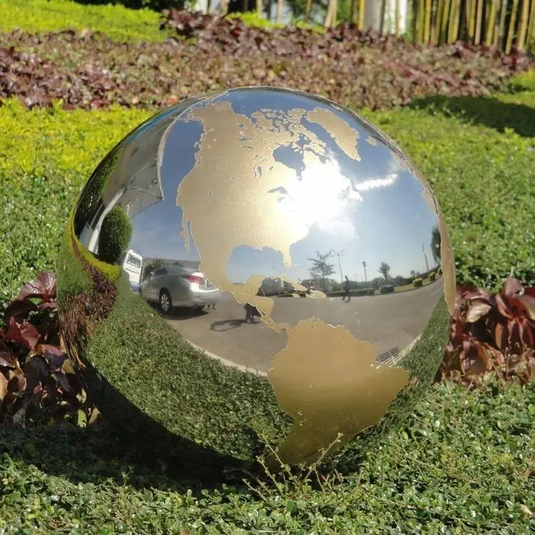 Metal World Globe Sculpture Stainless Steel Hollow Ball