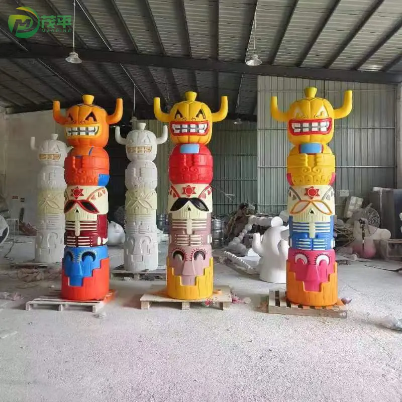 Painted Pillar Fiberglass Sculpture