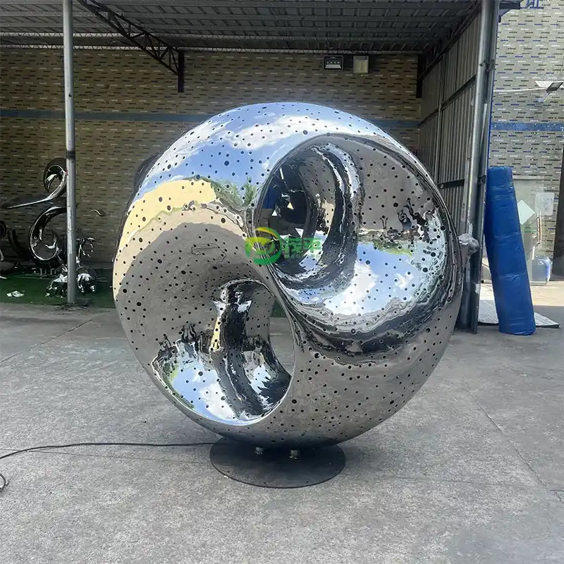 Stainless Steel Hollow Luminous Circular Sculpture