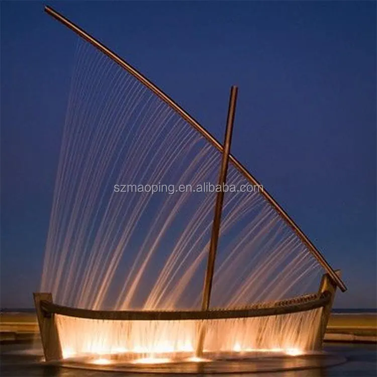 Light Fountain Boat Stainless Steel Sculpture