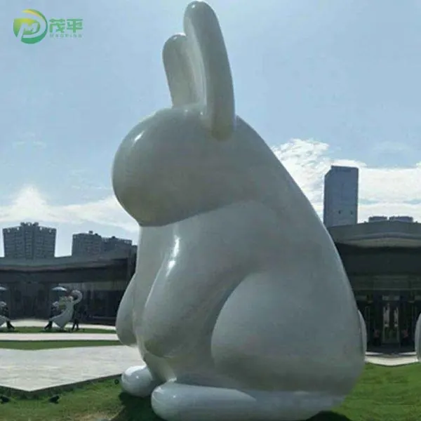 White Large Rabbit Stainless Steel Sculpture