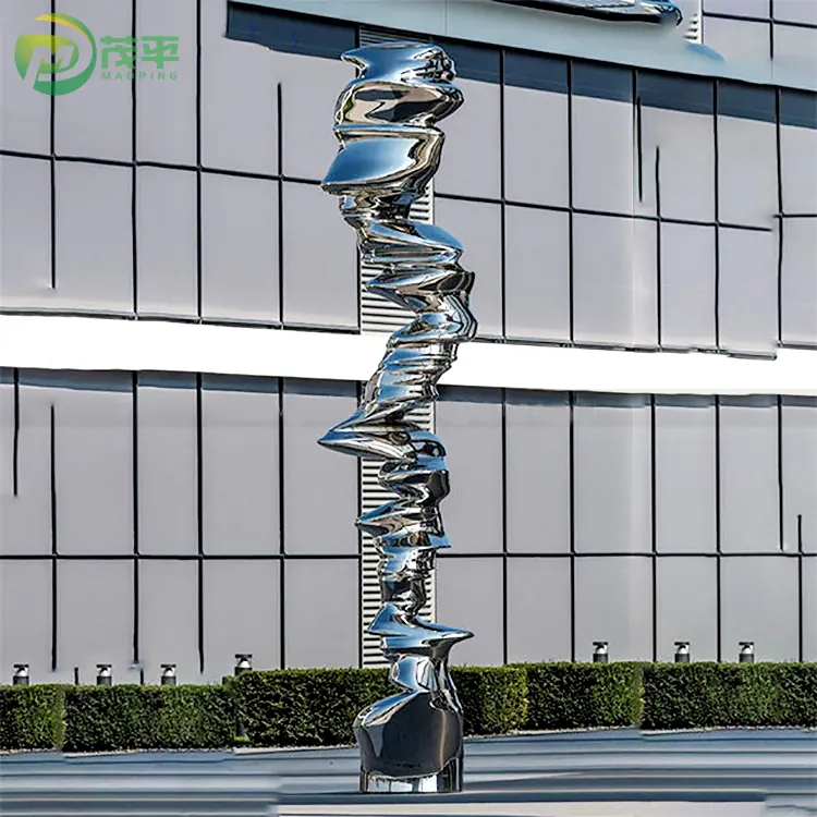 Abstract Mirror Twisted Tornado Stainless Steel Sculpture