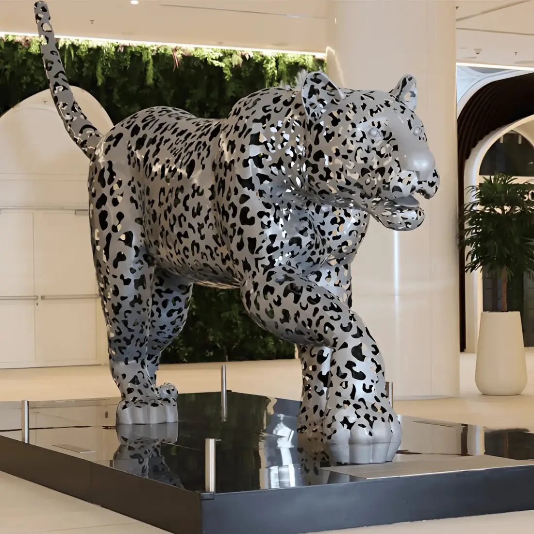 Large Stainless Steel Metal Leopard Sculpture