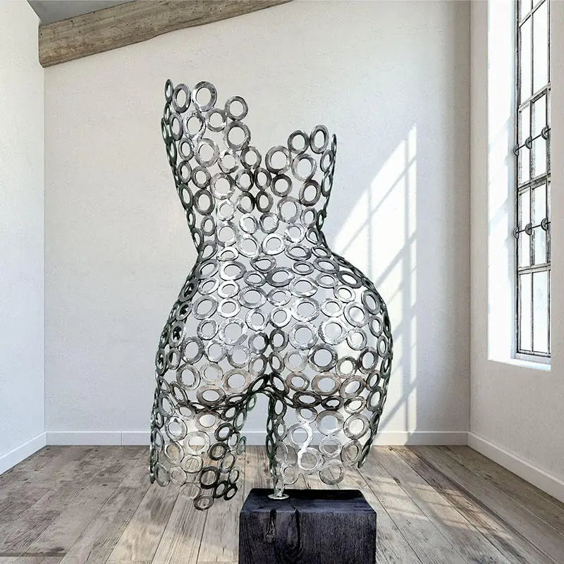 Life Size Oak Base Stainless Steel Sculpture