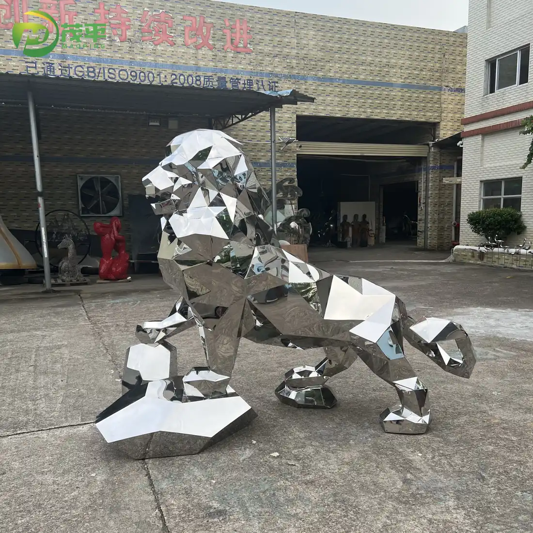 Head Up Lion Stainless Steel Sculpture