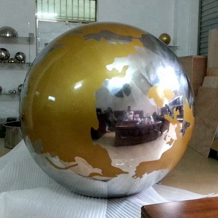 Metal World Globe Sculpture Stainless Steel Hollow Ball