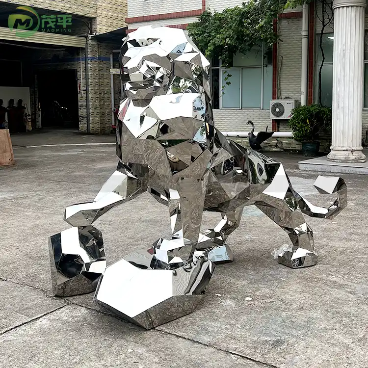 Mirror Geometric Lion Stainless Steel Sculpture