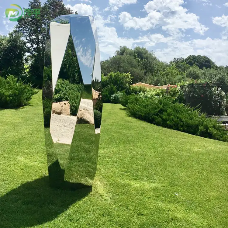Polish Geometry Stone Post Stainless Steel Sculpture