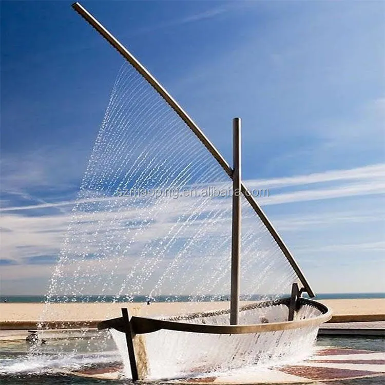Light Fountain Boat Stainless Steel Sculpture