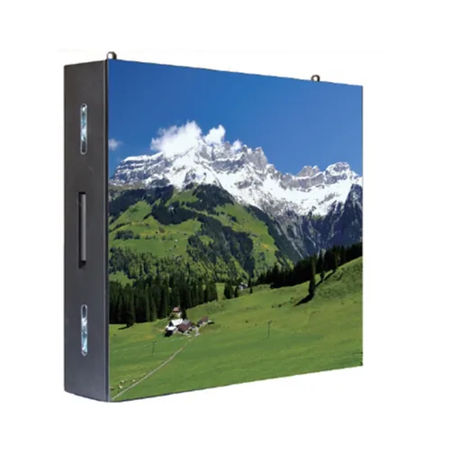 Indoor fixed LED screen cabinet with solid metal frame and black LED lamp module profile