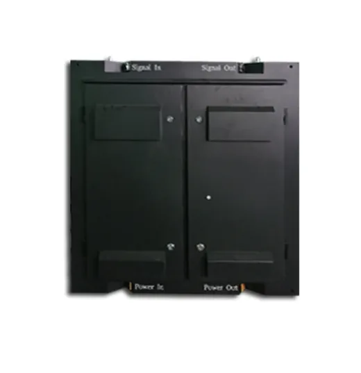 Detail view of the Block Series outdoor LED cabinet showing module alignment and metal structure