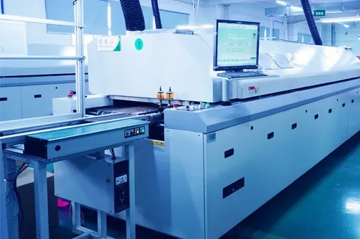 Reflow soldering oven forming the solder joints on every placed component