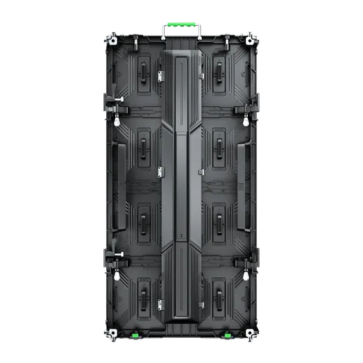 Front view of the rental LED screen with black LED lamp modules and precision alignment