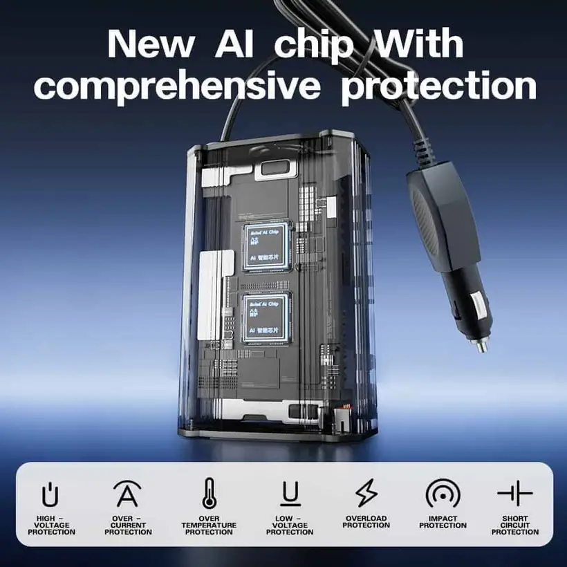 300W Modified Sine Wave Power Inverter with EU, Dual American Sockets USB QC 3.0 5.4A detail 3