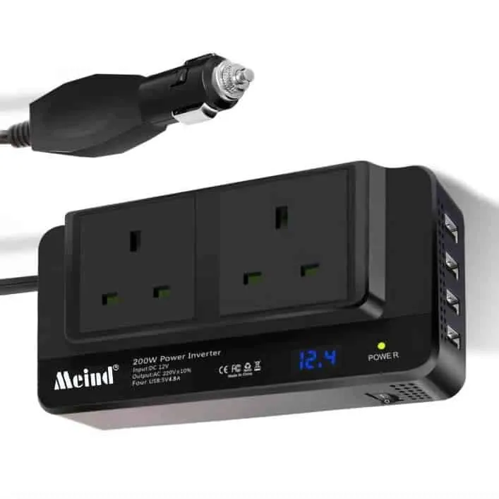 200 Watt Inverter DC 12V to AC 110V/220V with 4 USB Output 2 European/Brazilian/Universal Sockets view 2