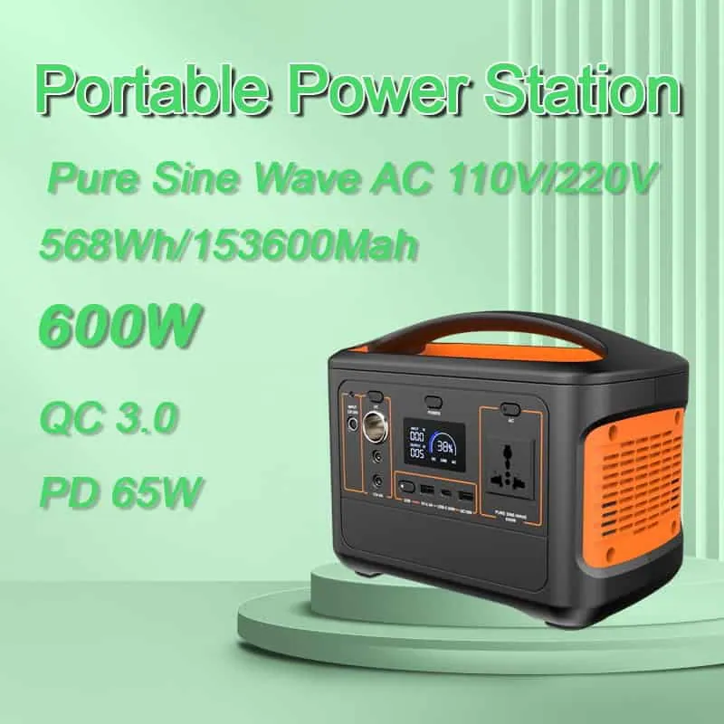 600W Pure Sine Wave Portable Power Station Power Generator with Li Battery QC 3.0 PD65W