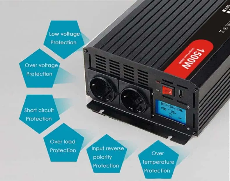 1500W DC 12V/24V/48V to AC 110V/220V Pure Sine Wave Power Inverter with LCD Display view 4
